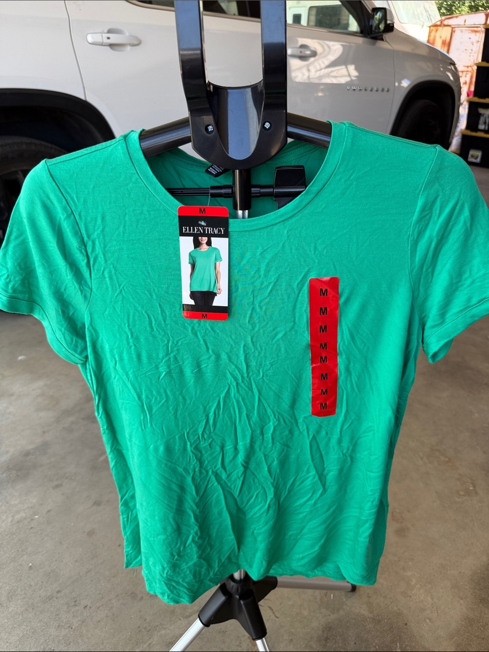 Ellen Tracy Teal-Green Short Sleeve Crewneck Tee
